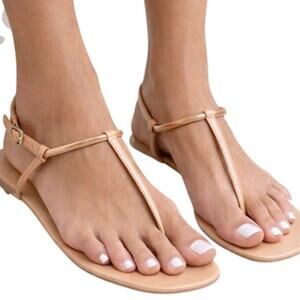 Schutz Elsha Thin Strap Sandals Nude Adjustable Size 11 Minimalist Boho Summer